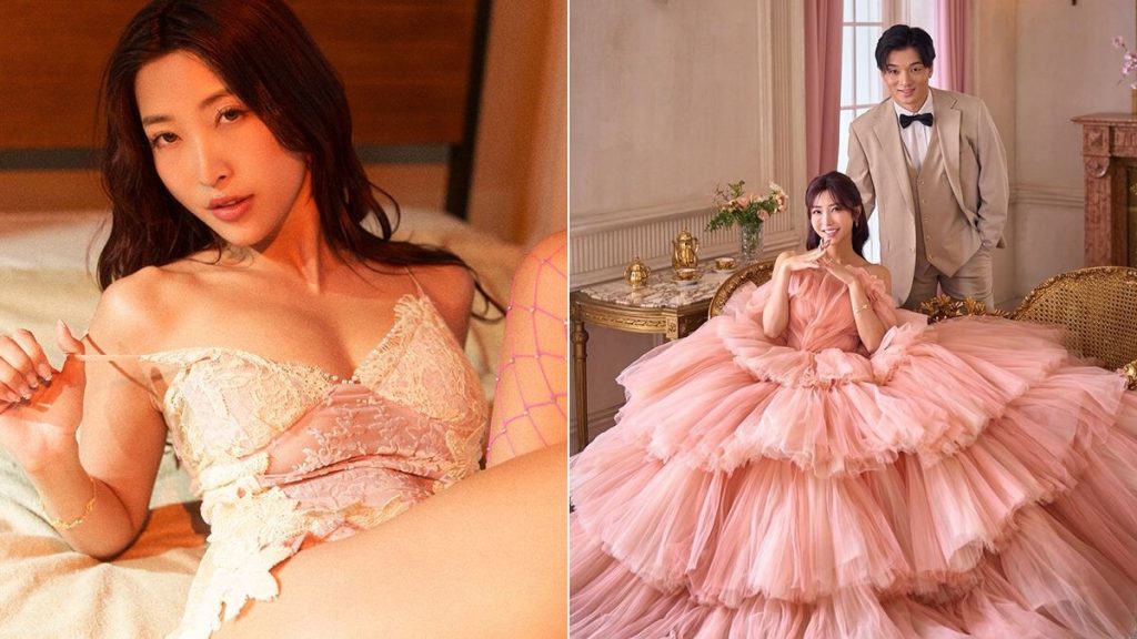 水川堇婚纱照與丈夫合影